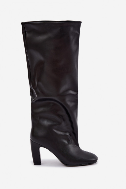 botas altas sin cordones con tacones en color negro Falina