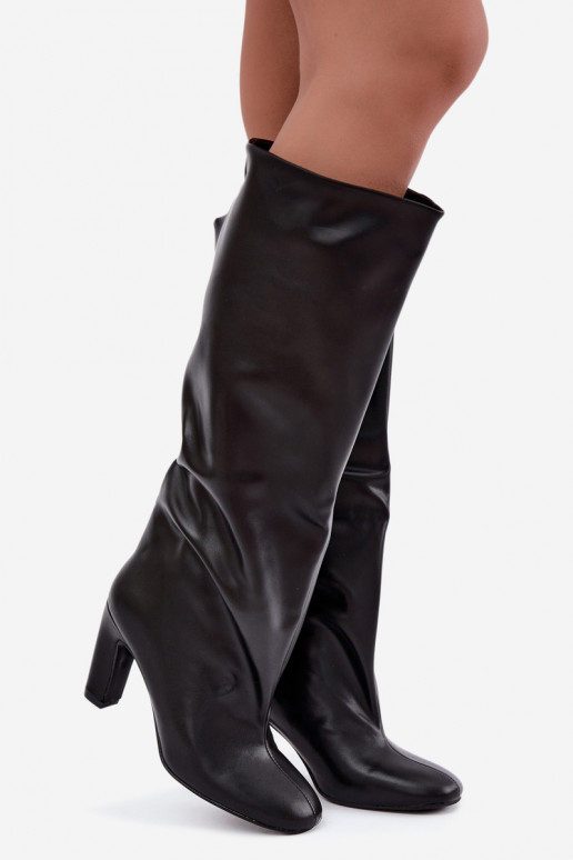 botas altas sin cordones con tacones en color negro Falina
