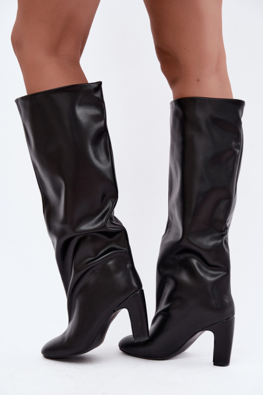botas altas sin cordones con tacones en color negro Falina