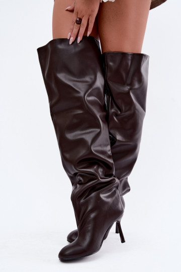 botas altas de mujer con tacones finos en color chocolate Galena 2