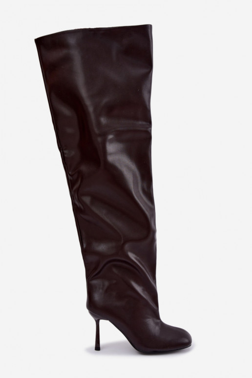 botas altas de mujer con tacones finos en color chocolate Galena