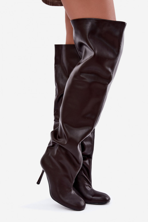 botas altas de mujer con tacones finos en color chocolate Galena