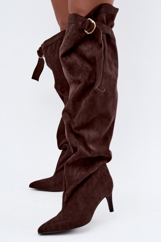 botas altas sin cordones para mujer con tacones en color chocolate Rosena