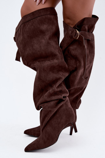 botas altas sin cordones para mujer con tacones en color chocolate Rosena 2
