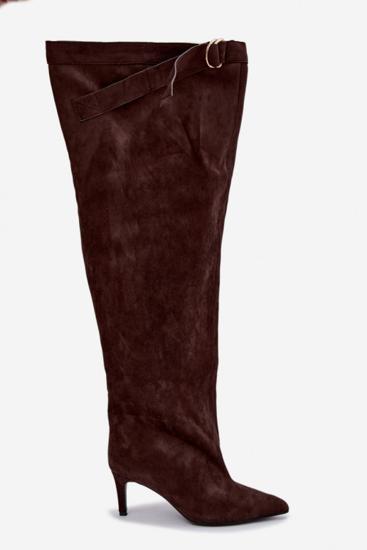 botas altas sin cordones para mujer con tacones en color chocolate Rosena
