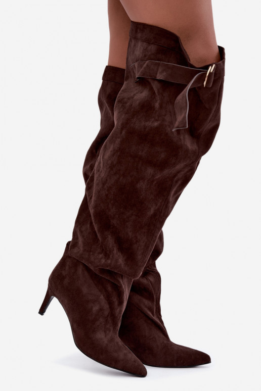 botas altas sin cordones para mujer con tacones en color chocolate Rosena