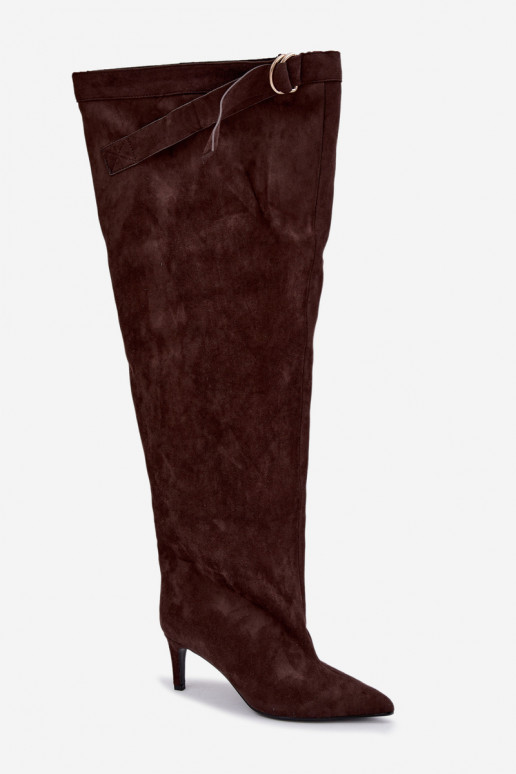 botas altas sin cordones para mujer con tacones en color chocolate Rosena