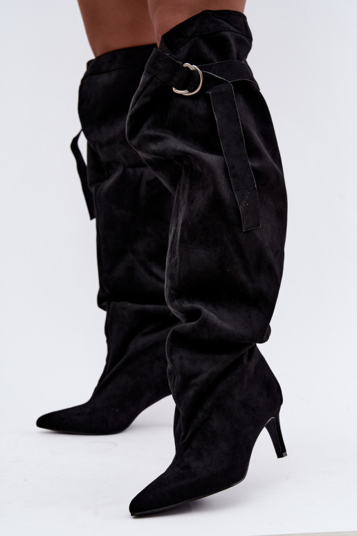 botas altas sin cordones para mujer con tacones en color negro Rosena