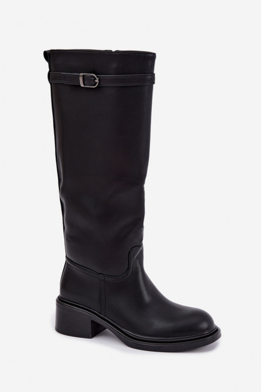 botas altas de mujer con tacón bajo y hebillas en color negro Orlisa