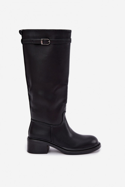 botas altas de mujer con tacón bajo y hebillas en color negro Orlisa