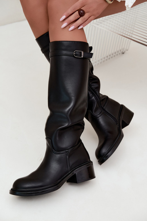 botas altas de mujer con tacón bajo y hebillas en color negro Orlisa