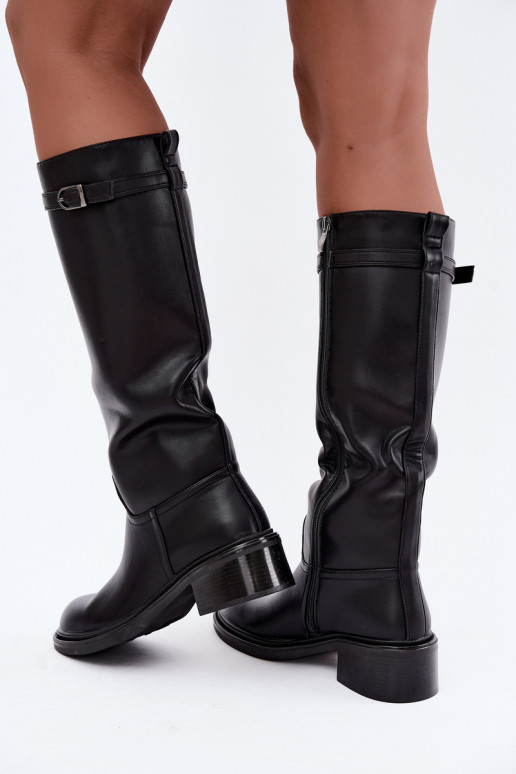 botas altas de mujer con tacón bajo y hebillas en color negro Orlisa