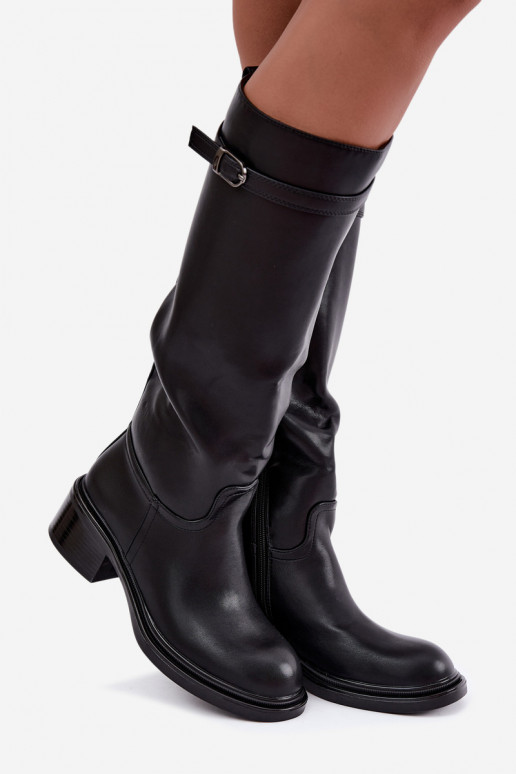 botas altas de mujer con tacón bajo y hebillas en color negro Orlisa