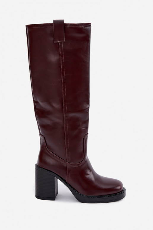 botas altas de mujer acolchadas con tacones en color burdeos Feresa