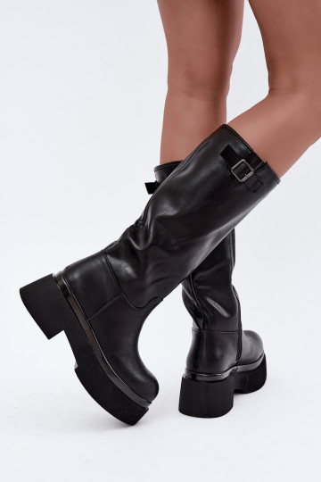 botas altas de mujer con plataforma y hebillas en color negro Fenley 2