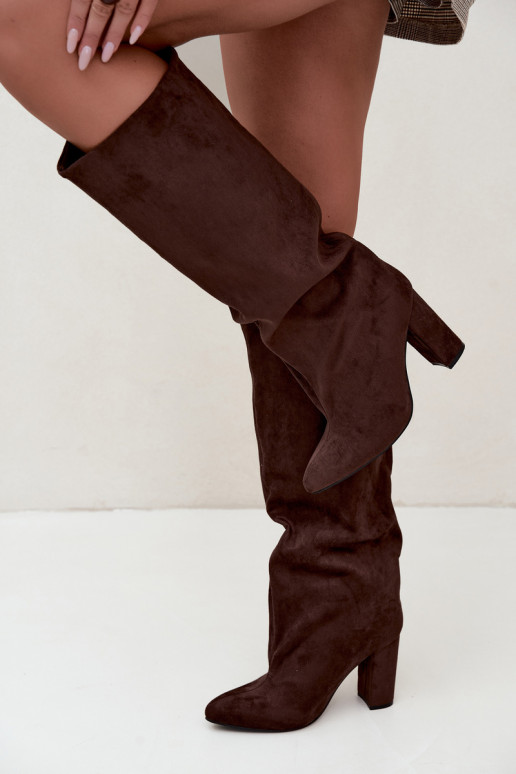 botas altas sin cordones con tacones en color chocolate Emeline