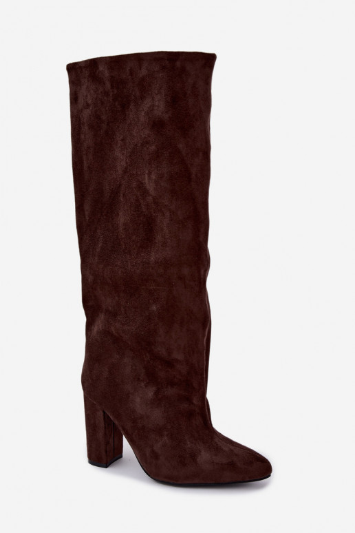 botas altas sin cordones con tacones en color chocolate Emeline