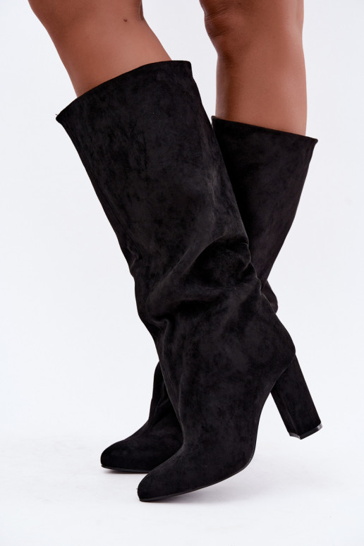 botas altas sin cordones con tacones en color negro Emeline