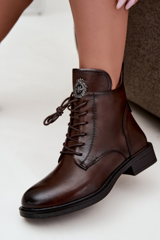 Botines de color marrón chocolate con tacones anchos y adornos Leonise