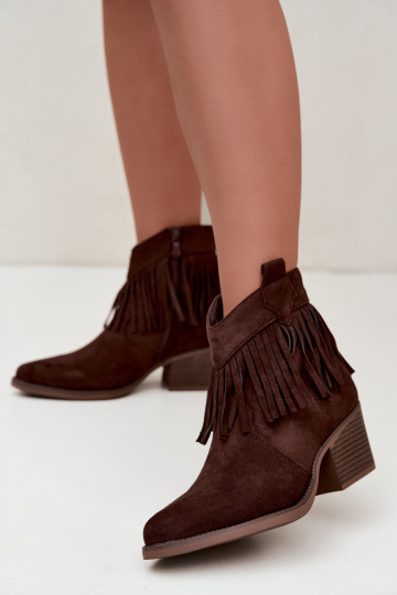 Botines de estilo cowboy color marrón chocolate con flecos Elisya 2