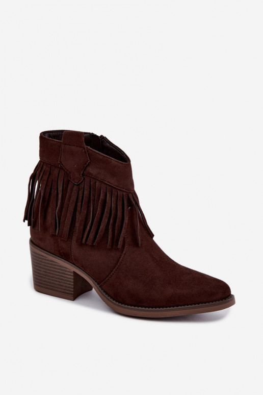 Botines de estilo cowboy color marrón chocolate con flecos Elisya