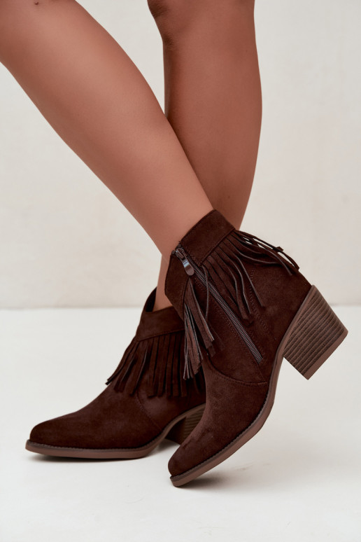 Botines de estilo cowboy color marrón chocolate con flecos Elisya