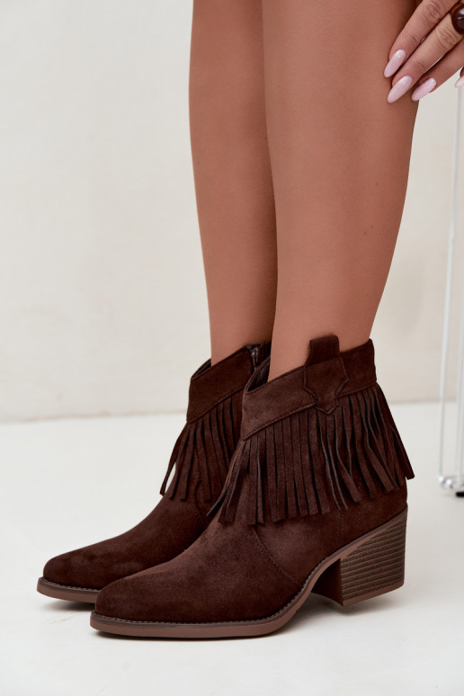Botines de estilo cowboy color marrón chocolate con flecos Elisya