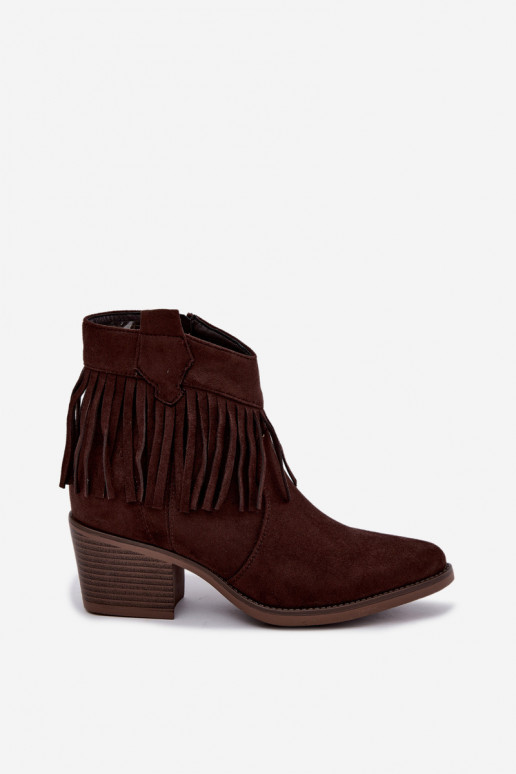 Botines de estilo cowboy color marrón chocolate con flecos Elisya