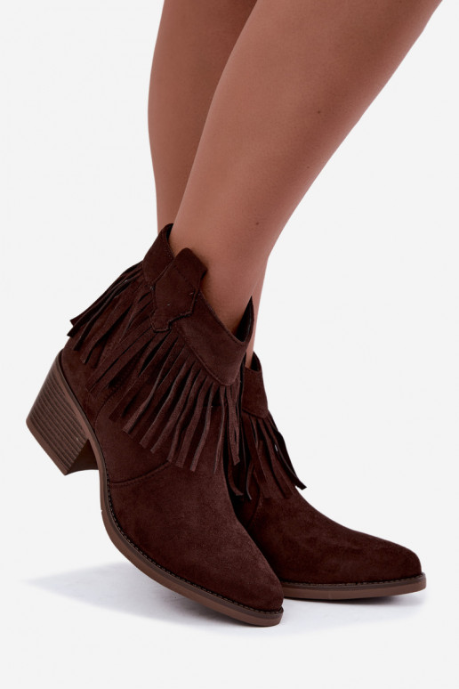Botines de estilo cowboy color marrón chocolate con flecos Elisya