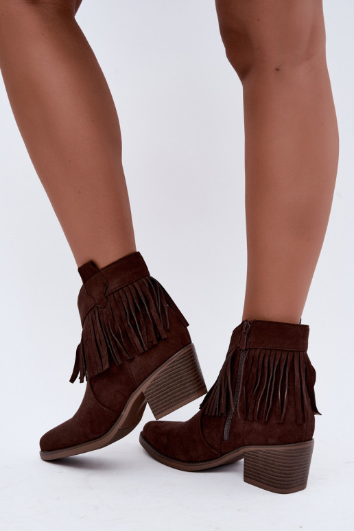 Botines de estilo cowboy color marrón chocolate con flecos Elisya