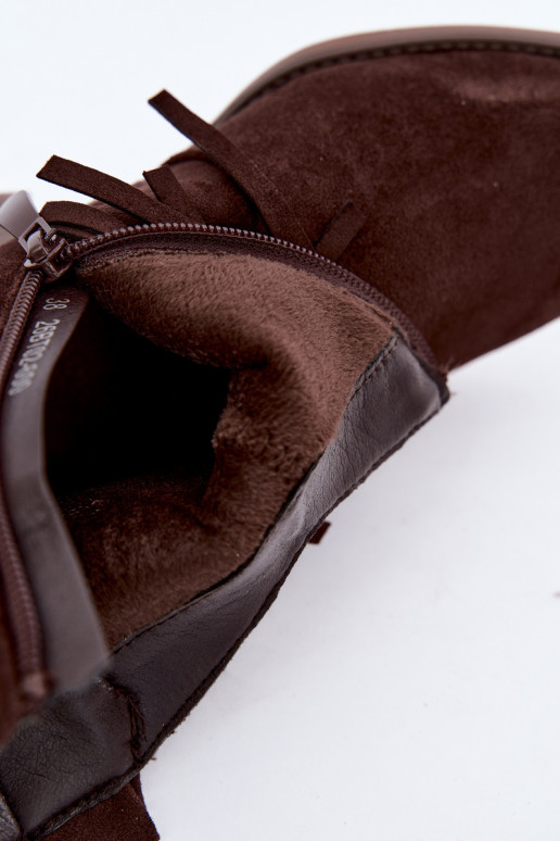 Botines de estilo cowboy color marrón chocolate con flecos Elisya