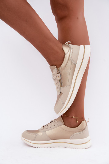 Zapatillas de cuero con cremallera decorativa en color oro-beige Oselia 2