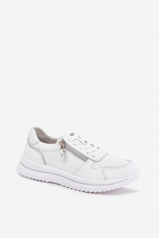 Zapatillas de cuero con cremallera decorativa en color blanco Oselia