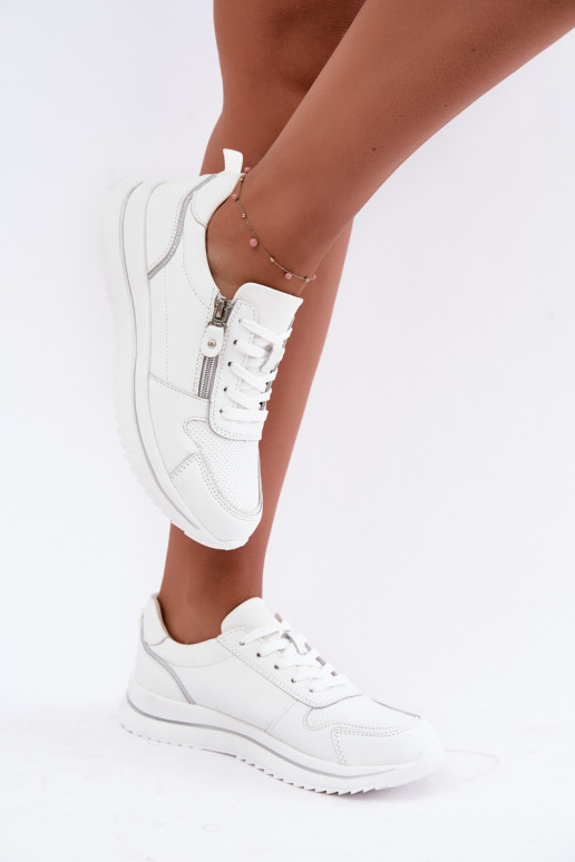 Zapatillas de cuero con cremallera decorativa en color blanco Oselia