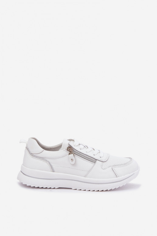 Zapatillas de cuero con cremallera decorativa en color blanco Oselia