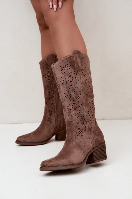 Botas largas de estilo cowboy marrones con cortes Garena