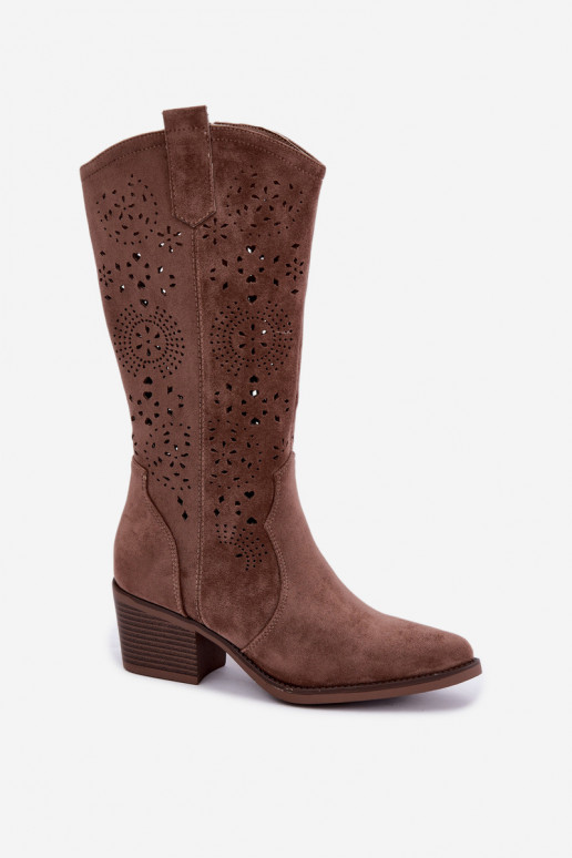 Botas largas de estilo cowboy marrones con cortes Garena