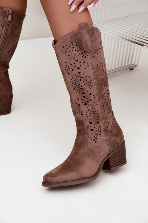 Botas largas de estilo cowboy marrones con cortes Garena