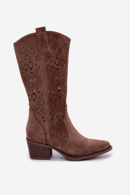 Botas largas de estilo cowboy marrones con cortes Garena