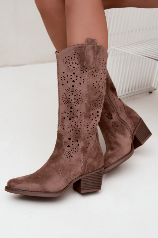 Botas largas de estilo cowboy marrones con cortes Garena