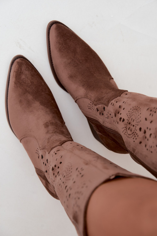 Botas largas de estilo cowboy marrones con cortes Garena