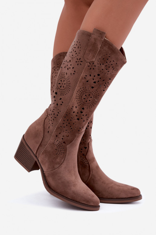 Botas largas de estilo cowboy marrones con cortes Garena