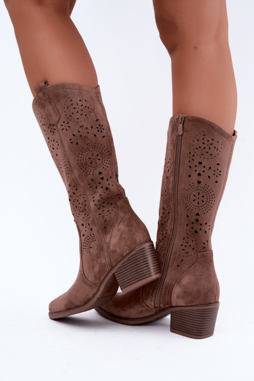 Botas largas de estilo cowboy marrones con cortes Garena
