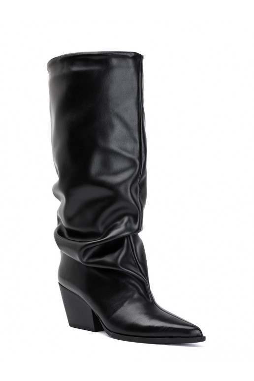 Botas altas para mujer con parte superior curva y tacones en color negro Durela