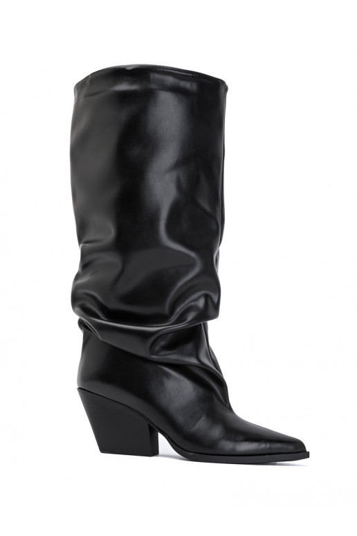 Botas altas para mujer con parte superior curva y tacones en color negro Durela