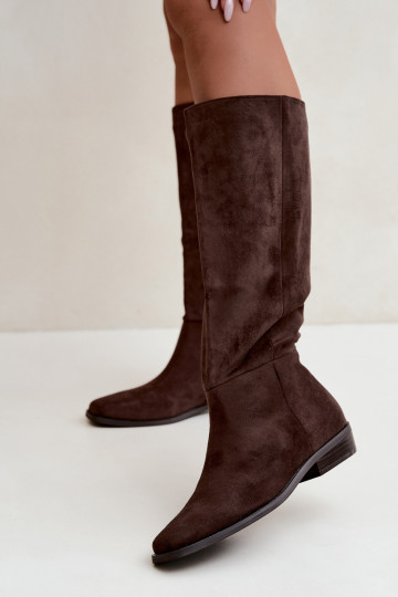 Botas altas para mujer con tacón bajo en chocolate Feretta 2