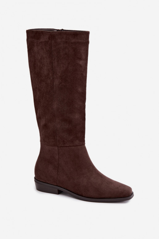 Botas altas para mujer con tacón bajo en chocolate Feretta