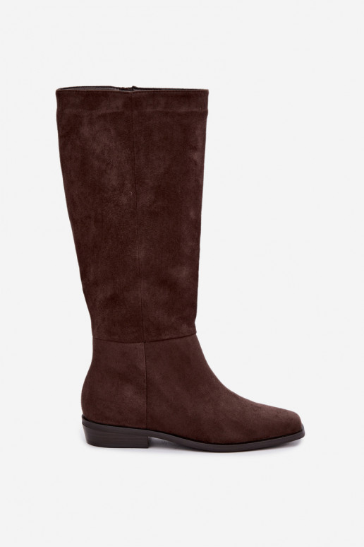 Botas altas para mujer con tacón bajo en chocolate Feretta