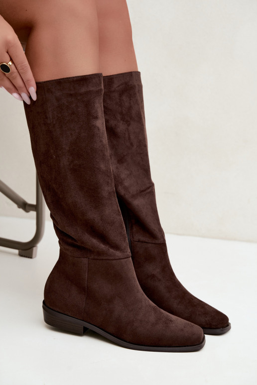 Botas altas para mujer con tacón bajo en chocolate Feretta
