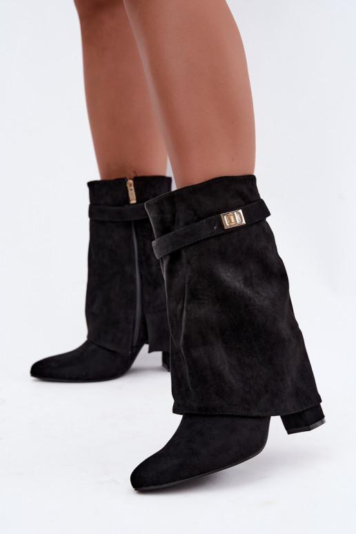 Botines cálidos para mujer con tacones decorados en negro Luvielle